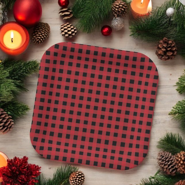 Red Buffalo Plaid Holiday Paper Plates (Creator Uploaded)