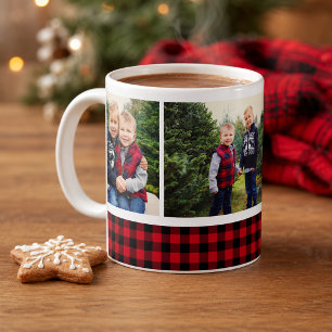 Red Buffalo Plaid Holiday Photo Collage Coffee Mug