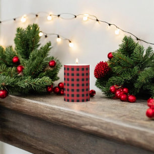 Red Buffalo Plaid Holiday Pillar Candle
