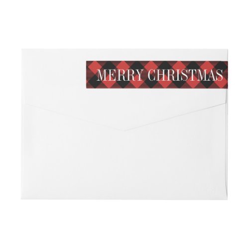 Red Buffalo Plaid Holiday Wrap Return Address Wrap Around Label