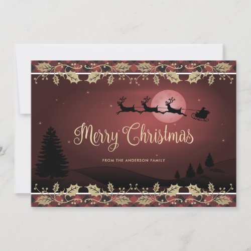 Red Buffalo Plaid Holly Santa Merry Christmas Holiday Card