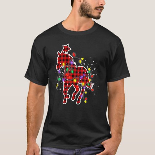 Red Buffalo Plaid Horse Christmas Pajamas Xmas Tre T_Shirt