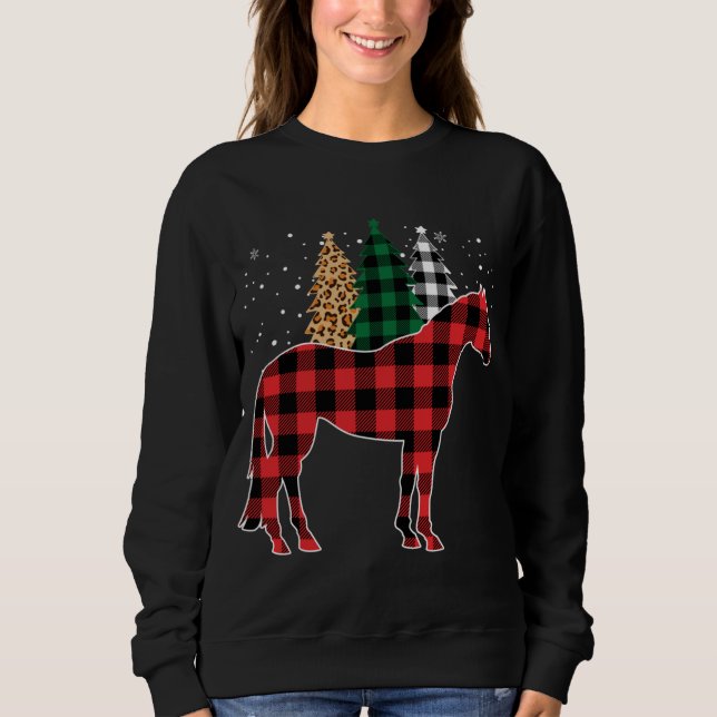 Red Buffalo Plaid Horse Tree Leopard print Christm Sweatshirt (Front)