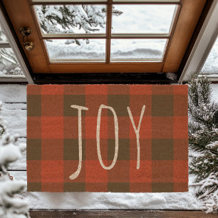 Red Buffalo Plaid JOY Coirt Fiber Doormat