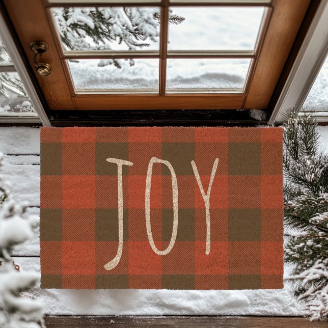 Red Buffalo Plaid JOY Coirt Fiber Doormat (Creator Uploaded)