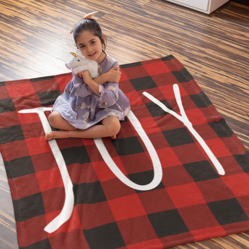 Red Buffalo Plaid  Joy  Happy Holiday Baby Blanket