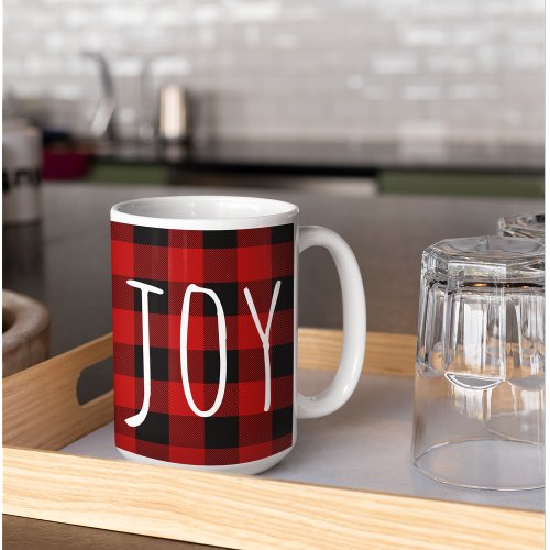 Red Buffalo Plaid  Joy  Happy Holiday Coffee Mug