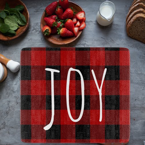 Red Buffalo Plaid  Joy  Happy Holiday Cutting Board