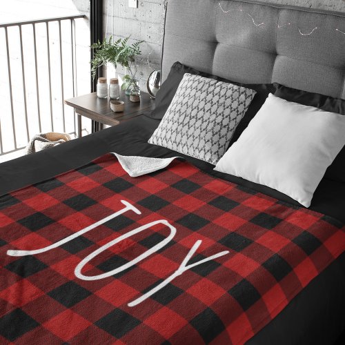 Red Buffalo Plaid  Joy  Happy Holiday Fleece Blanket