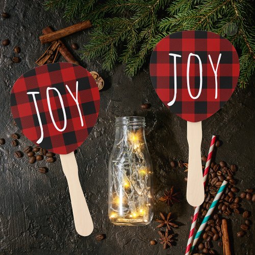 Red Buffalo Plaid  Joy  Happy Holiday Hand Fan