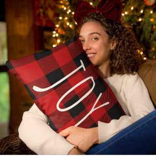 Red Buffalo Plaid & Joy   Happy Holiday Lumbar Pillow