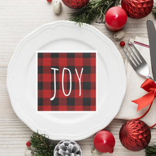 Red Buffalo Plaid & Joy Happy Holiday Napkins
