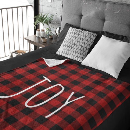 Red Buffalo Plaid  Joy  Happy Holiday Sherpa Blanket