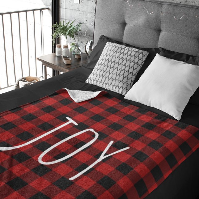 Red Buffalo Plaid & Joy | Happy Holiday Sherpa Blanket (Creator Uploaded)