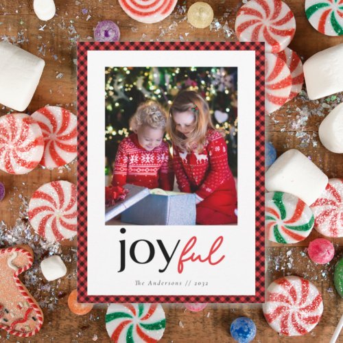 Red Buffalo Plaid Joyful Photo  Holiday Card