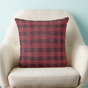 Red Buffalo Plaid Knit Pattern Winter Decor Throw Pillow