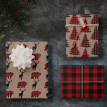 red buffalo plaid   kraft woodland christmas gift wrapping paper sheets<br><div class="desc">set of three sheets of red and black buffalo plaid and simulated brown kraft paper holiday gift wrapping paper</div>