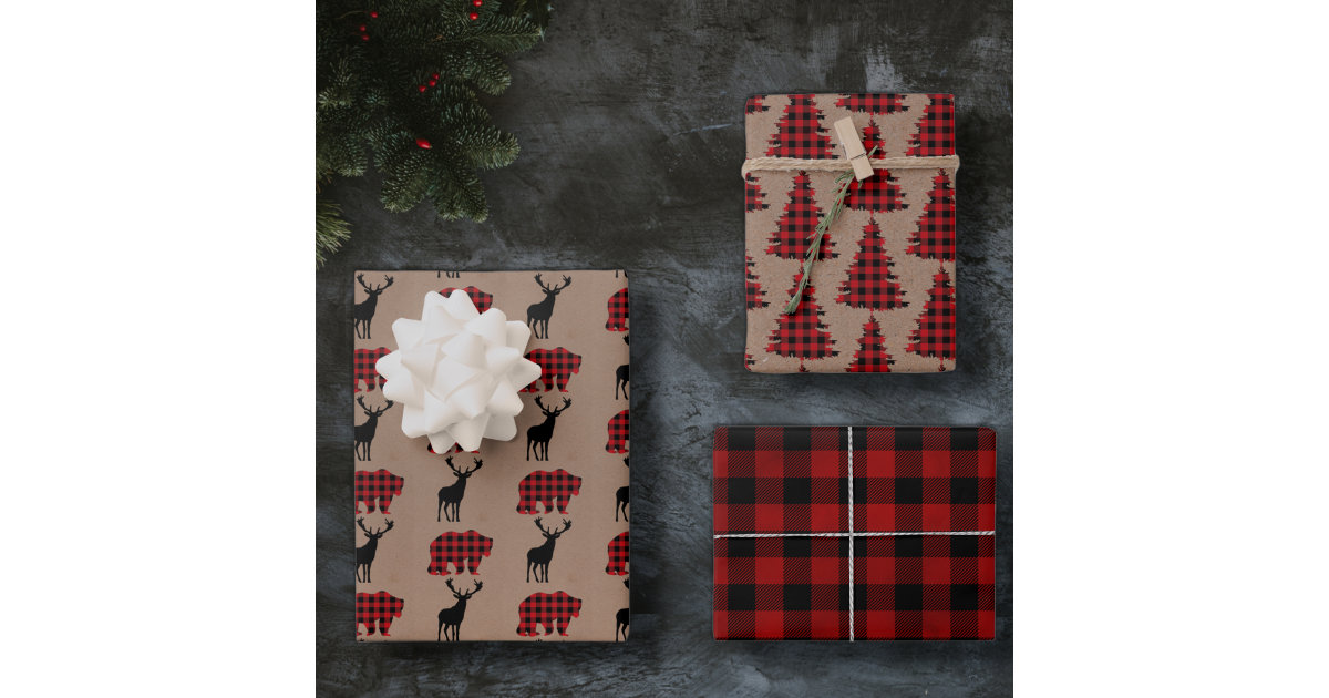 Classic bold holiday plaid and stars hunter green wrapping paper sheets, Zazzle