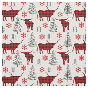 Red Buffalo Plaid Longhorn Pattern Fabric