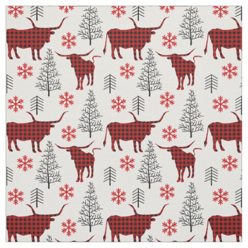 Red Buffalo Plaid Longhorn Pattern Fabric