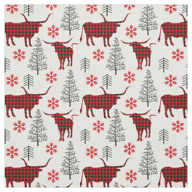 Red Buffalo Plaid Longhorn Pattern Fabric (Swatch)