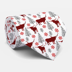Red Buffalo Plaid Longhorn Pattern Neck Tie