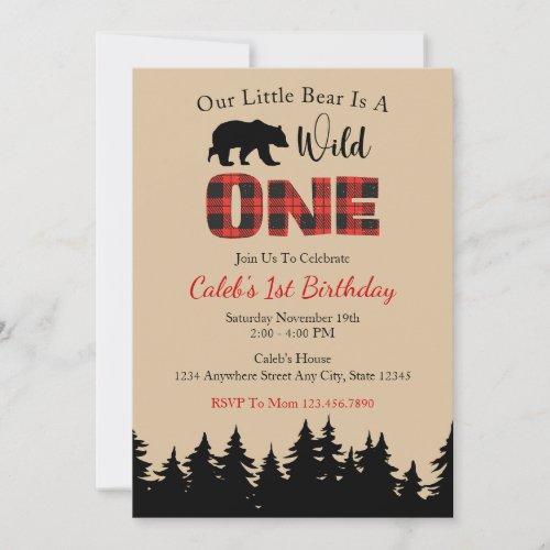 Red Buffalo Plaid Lumberjack 1st Birthday Invitation