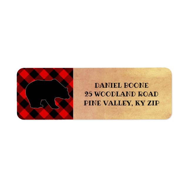 Red Buffalo Plaid Lumberjack Bear Label (Front)