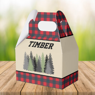 Red Buffalo Plaid Lumberjack Birthday Party Favor Boxes