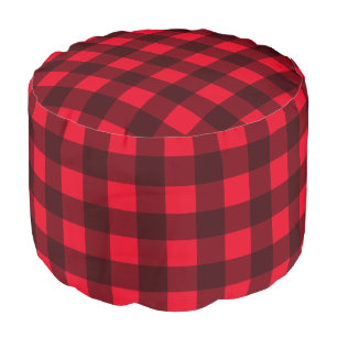Red buffalo plaid lumberjack check sitting pouf