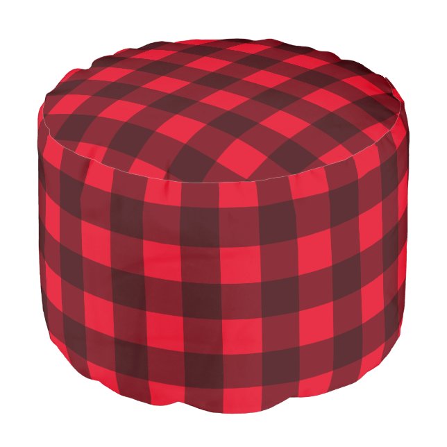Red buffalo plaid lumberjack check sitting pouf (Angled Front)