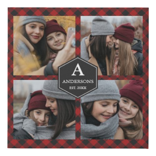 Red Buffalo Plaid Lumberjack Family Photo Collage Faux Canvas Print