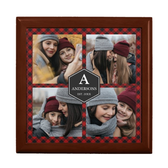 Red Buffalo Plaid Lumberjack Family Photo Collage Gift Box (Front)