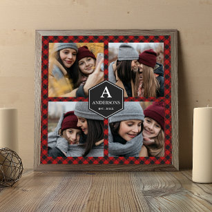 Red Buffalo Plaid Lumberjack Family Photo Collage Poster