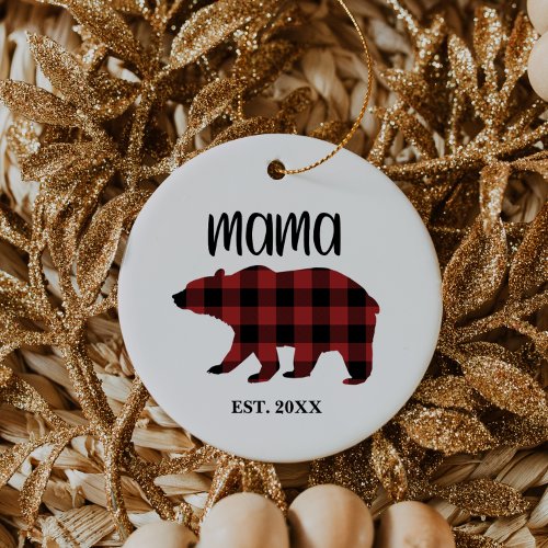 Red Buffalo Plaid Mama Bear Holiday Gift Ceramic Ornament