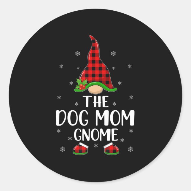 Red Buffalo Plaid Matching The Dog Mom Gnome Chris Classic Round Sticker (Front)