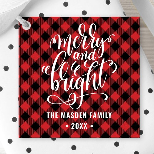Red Buffalo Plaid Merry And Bright Christmas Favor Tags