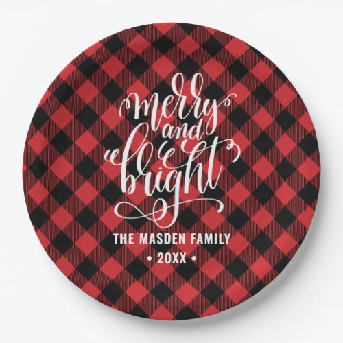 Red Buffalo Plaid Merry And Bright Christmas Paper Plates
