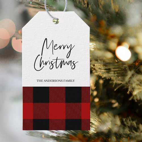 Red Buffalo Plaid  Merry Christmas Gift Tags