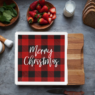 Red Buffalo Plaid & Merry Christmas Personal Name Acrylic Tray