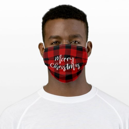 Red Buffalo Plaid  Merry Christmas Personal Name Adult Cloth Face Mask