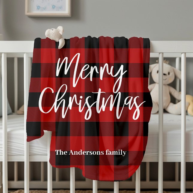Red Buffalo Plaid & Merry Christmas |Personal Name Baby Blanket (Creator Uploaded)