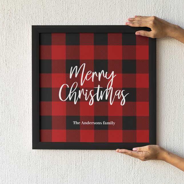 Red Buffalo Plaid & Merry Christmas |Personal Name Canvas Print (Creator Uploaded)