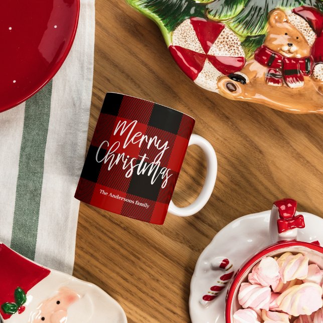 Red Buffalo Plaid & Merry Christmas |Personal Name Mug (Creator Uploaded)
