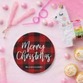 Red Buffalo Plaid & Merry Christmas |Personal Name Paper Plates (Party)