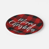 Red Buffalo Plaid & Merry Christmas |Personal Name Paper Plates (Angled)