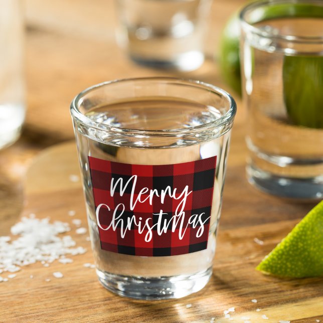 Red Buffalo Plaid & Merry Christmas |Personal Name Shot Glass (Creator Uploaded)