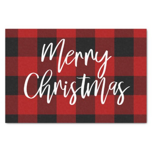 Red Buffalo Plaid  Merry Christmas Personal Name Tissue Paper