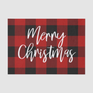 Red Buffalo Plaid & Merry Christmas Personal Name Tissue Paper