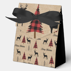 Red Buffalo Plaid & Merry Christmas Woodlands Favor Boxes